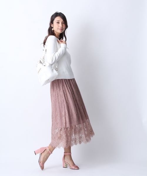 Andemiu（アンデミュウ）の「【ニットとスカートのコーディネートセット!】ニット／レースＳＥＴＵＰ748006（ワンピース・レディース・ライトブルー/ホワイト/キャメル・FREE）」の9枚目の写真