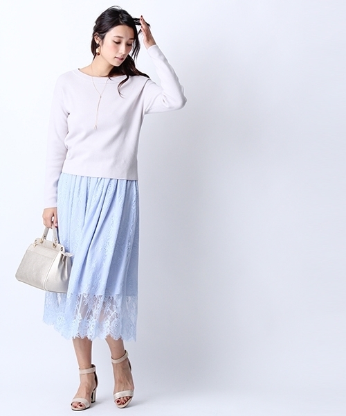Andemiu（アンデミュウ）の「【ニットとスカートのコーディネートセット!】ニット／レースＳＥＴＵＰ748006（ワンピース・レディース・ライトブルー/ホワイト/キャメル・FREE）」の4枚目の写真