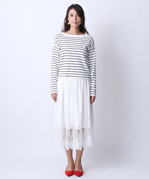 Andemiu（アンデミュウ）の「【ニットとスカートのコーディネートセット!】ニット／レースＳＥＴＵＰ748006（ワンピース・レディース・ライトブルー/ホワイト/キャメル・FREE）」の5枚目の写真