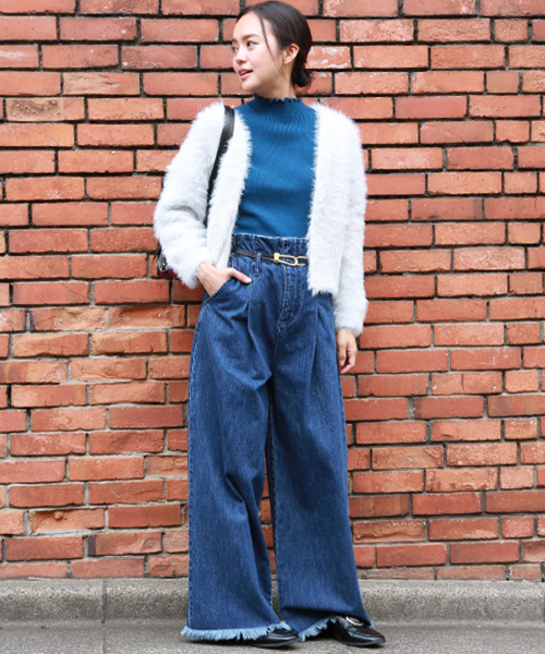 laboratory work（ラボラトリーワーク）の「ふわふわフェザーヤーンルーズカーデ（カーディガン/ボレロ・レディース・ブラック/ピンク/ライトグレー・MEDIUM）」の16枚目の写真