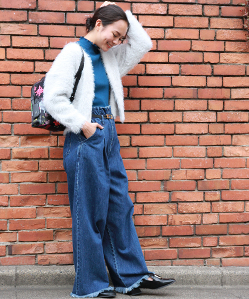 laboratory work（ラボラトリーワーク）の「ふわふわフェザーヤーンルーズカーデ（カーディガン/ボレロ・レディース・ブラック/ピンク/ライトグレー・MEDIUM）」の17枚目の写真