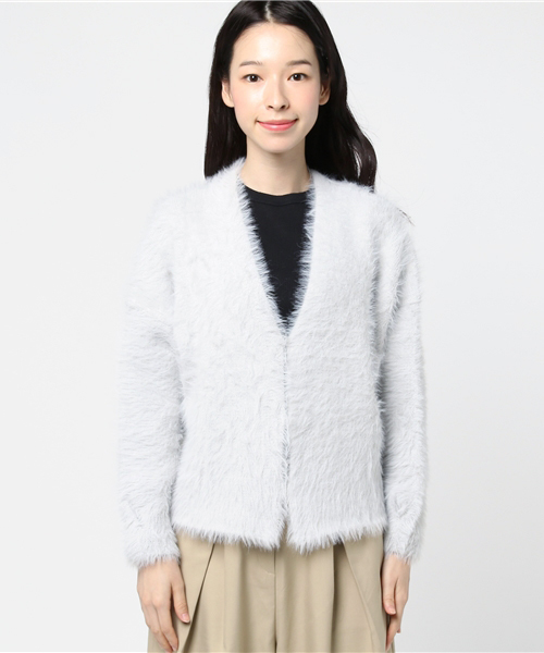 laboratory work（ラボラトリーワーク）の「ふわふわフェザーヤーンルーズカーデ（カーディガン/ボレロ・レディース・ブラック/ピンク/ライトグレー・MEDIUM）」の4枚目の写真