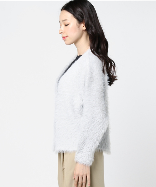 laboratory work（ラボラトリーワーク）の「ふわふわフェザーヤーンルーズカーデ（カーディガン/ボレロ・レディース・ブラック/ピンク/ライトグレー・MEDIUM）」の6枚目の写真