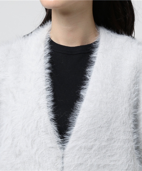 laboratory work（ラボラトリーワーク）の「ふわふわフェザーヤーンルーズカーデ（カーディガン/ボレロ・レディース・ブラック/ピンク/ライトグレー・MEDIUM）」の9枚目の写真