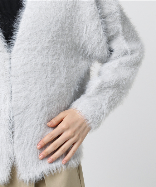 laboratory work（ラボラトリーワーク）の「ふわふわフェザーヤーンルーズカーデ（カーディガン/ボレロ・レディース・ブラック/ピンク/ライトグレー・MEDIUM）」の5枚目の写真