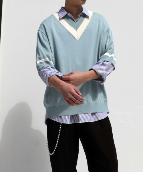 STUDIOUS（ステュディオス）の「【STUDIOUS】シルクブレンドVネックチルデンハーフスリーブニット（ニット/セーター・メンズ・ネイビー/サックスブルー/ブラック・1/2/3）」の3枚目の写真