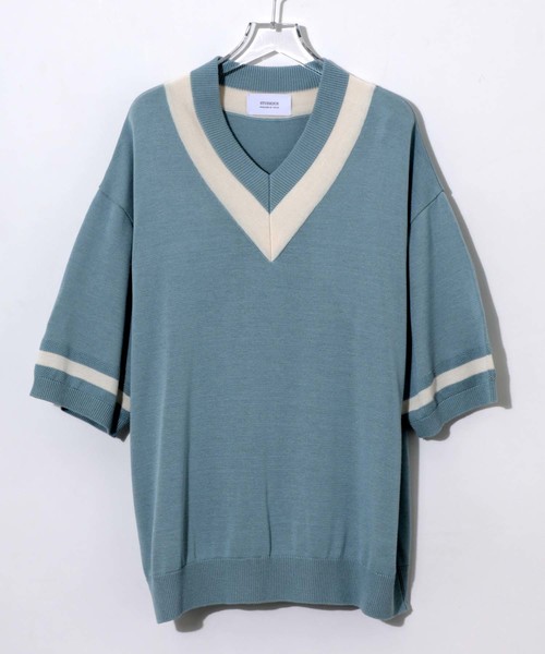 STUDIOUS（ステュディオス）の「【STUDIOUS】シルクブレンドVネックチルデンハーフスリーブニット（ニット/セーター・メンズ・ネイビー/サックスブルー/ブラック・1/2/3）」の13枚目の写真