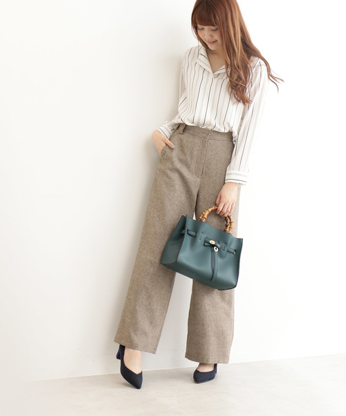 N.（N. Natural Beauty Basic）（エヌエヌナチュラルビューティーベーシック）の「◆ウールカルゼワイドパンツ（その他パンツ・レディース・グレー/ブラウン・SMALL/MEDIUM）」の9枚目の写真