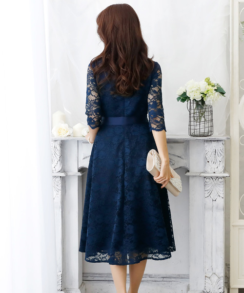 セール ドレス ワンピース ドレス ロング 七分袖フォーマルクラシカル大きいサイズ結婚式ワンピース ドレス ドレス Pourvous プールヴー のファッション