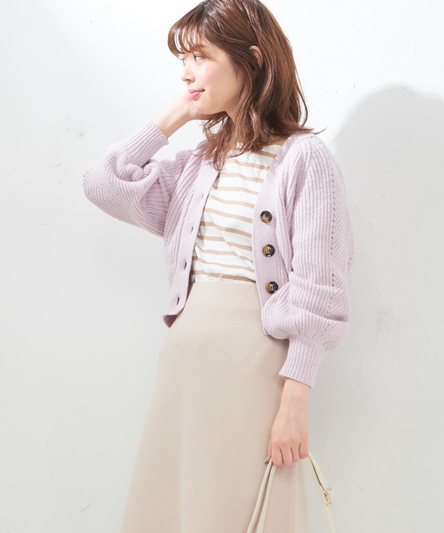 natural couture（ナチュラルクチュール）の「ぷくぷく片畦ニットカーディガン（カーディガン/ボレロ・レディース・ベージュ/ネイビー/オフホワイト/グリーン/ライトピンク・FREE）」の5枚目の写真