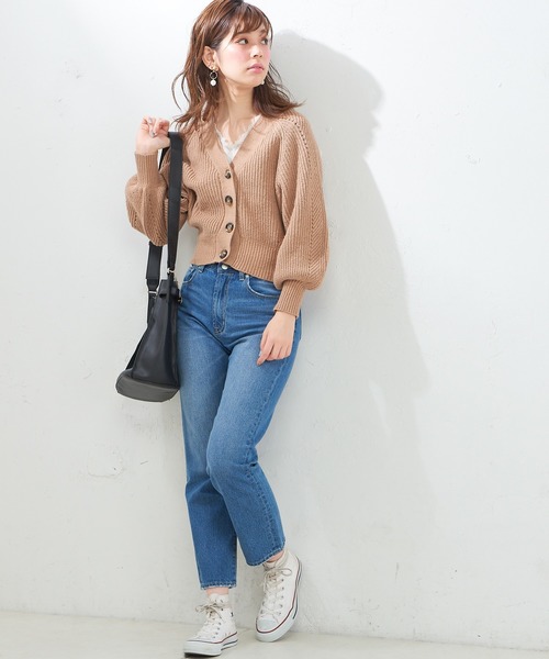 natural couture（ナチュラルクチュール）の「ぷくぷく片畦ニットカーディガン（カーディガン/ボレロ・レディース・ベージュ/ネイビー/オフホワイト/グリーン/ライトピンク・FREE）」の9枚目の写真