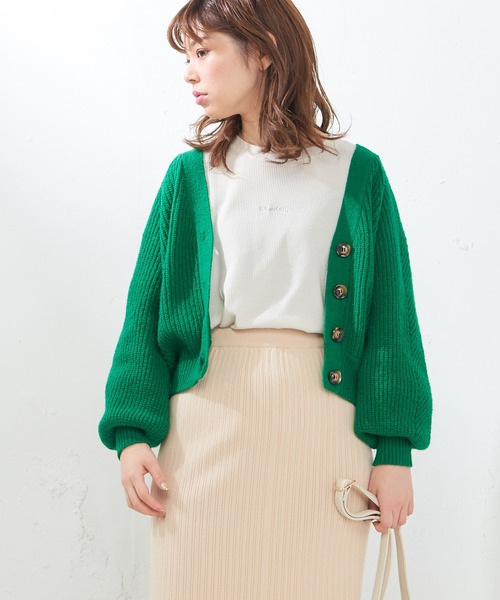 natural couture（ナチュラルクチュール）の「ぷくぷく片畦ニットカーディガン（カーディガン/ボレロ・レディース・ベージュ/ネイビー/オフホワイト/グリーン/ライトピンク・FREE）」の13枚目の写真