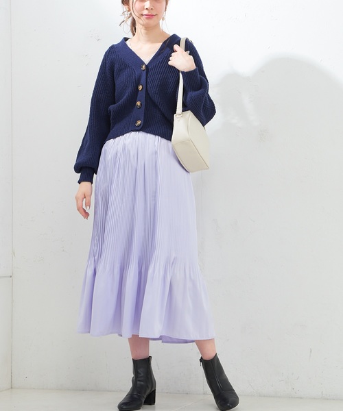 natural couture（ナチュラルクチュール）の「ぷくぷく片畦ニットカーディガン（カーディガン/ボレロ・レディース・ベージュ/ネイビー/オフホワイト/グリーン/ライトピンク・FREE）」の15枚目の写真