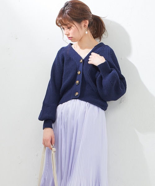 natural couture（ナチュラルクチュール）の「ぷくぷく片畦ニットカーディガン（カーディガン/ボレロ・レディース・ベージュ/ネイビー/オフホワイト/グリーン/ライトピンク・FREE）」の17枚目の写真