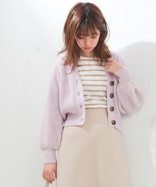 natural couture（ナチュラルクチュール）の「ぷくぷく片畦ニットカーディガン（カーディガン/ボレロ・レディース・ベージュ/ネイビー/オフホワイト/グリーン/ライトピンク・FREE）」の20枚目の写真