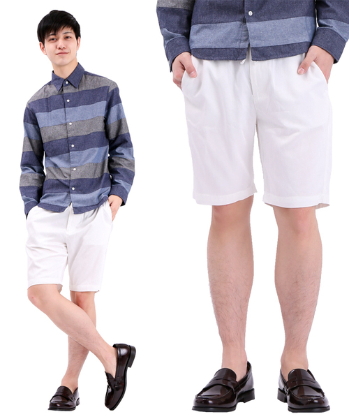 WEGO（ウィゴー）の「WEGO/コットンレーヨンイージーショーツ（その他パンツ・メンズ・ホワイト/ブラック/ブルー・MEDIUM/LARGE）」の2枚目の写真