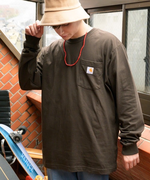 Carhartt（カーハート）の「カーハート carhartt 無地 ロゴ 長袖Tシャツ ポケット付き（Tシャツ/カットソー・メンズ・ブラック/ネイビー/グレー/グリーン/ワイン/ブルー系その他/ホワイト/ライトグリーン/チャコールグレー/ダークブラウン/グレー系その他/グレー系その他2/グリーン系その他2/オレンジ系その他/グリーン系その他・SMALL/MEDIUM/LARGE/X-LARGE）」の7枚目の写真