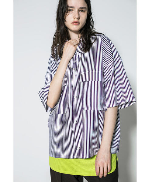 MONKEY TIME(モンキータイム)の「<monkey time> STN STRIPE CROPPED REG SS/クロップドシャツ(シャツ/ブラウス・メンズ・ネイビー/パープル・S/M/L/XL)」の2枚目の写真