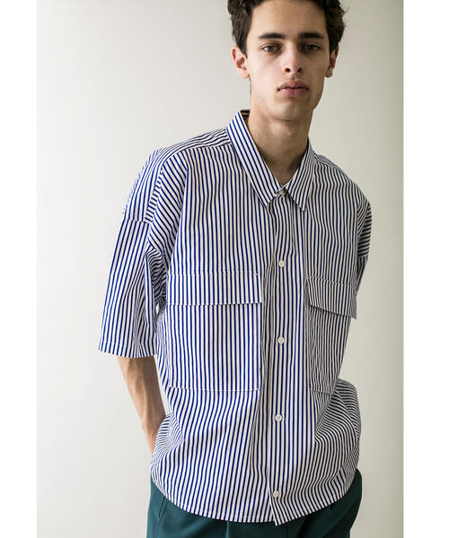 MONKEY TIME(モンキータイム)の「<monkey time> STN STRIPE CROPPED REG SS/クロップドシャツ(シャツ/ブラウス・メンズ・ネイビー/パープル・S/M/L/XL)」の3枚目の写真