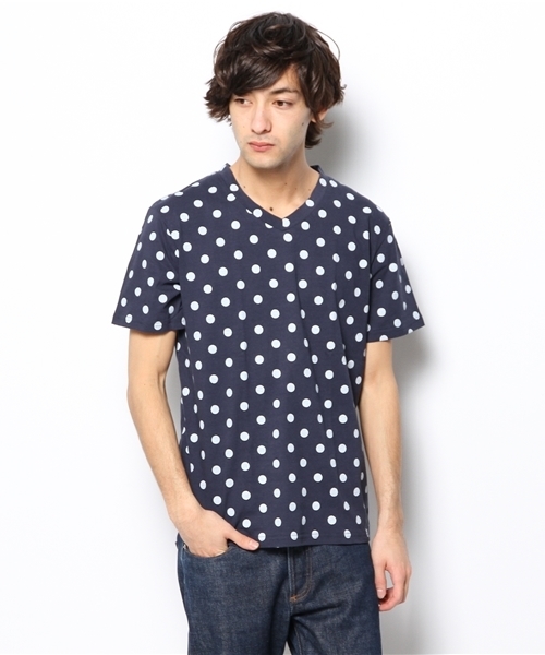 OUTLET(アウトレット)の「【Ciaopanic】ドット総柄TEE(Tシャツ/カットソー・メンズ・ネイビー/グレー・MEDIUM/LARGE)」の2枚目の写真