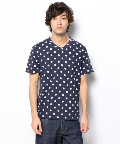 OUTLET(アウトレット)の「【Ciaopanic】ドット総柄TEE(Tシャツ/カットソー・メンズ・ネイビー/グレー・MEDIUM/LARGE)」の3枚目の写真