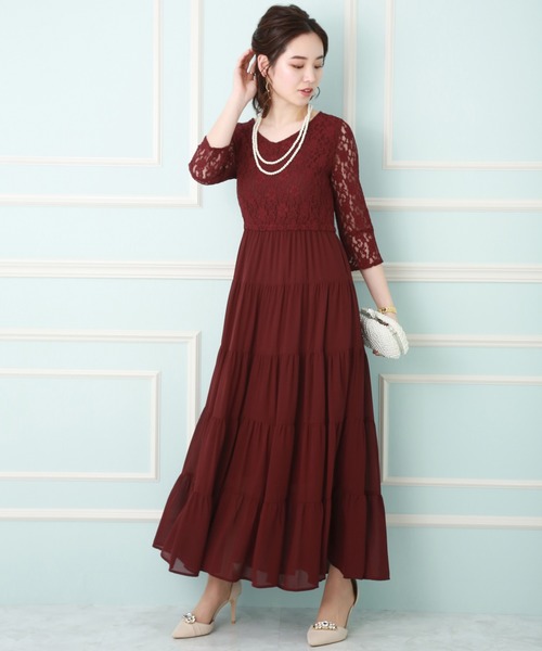 MARLENE JOBERT（マルレーヌ　ジョベル）の「ティアードレース切り替えドレスワンピース（ドレス・レディース・チャコールグレー/ブラック/ボルドー・LL/M/L）」の2枚目の写真