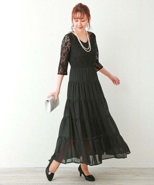 MARLENE JOBERT（マルレーヌ　ジョベル）の「ティアードレース切り替えドレスワンピース（ドレス・レディース・チャコールグレー/ブラック/ボルドー・LL/M/L）」の3枚目の写真