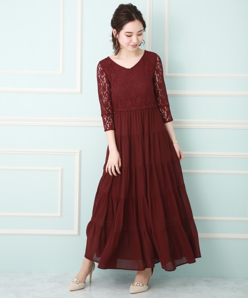 MARLENE JOBERT（マルレーヌ　ジョベル）の「ティアードレース切り替えドレスワンピース（ドレス・レディース・チャコールグレー/ブラック/ボルドー・LL/M/L）」の12枚目の写真