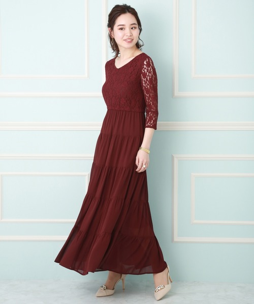 MARLENE JOBERT（マルレーヌ　ジョベル）の「ティアードレース切り替えドレスワンピース（ドレス・レディース・チャコールグレー/ブラック/ボルドー・LL/M/L）」の11枚目の写真