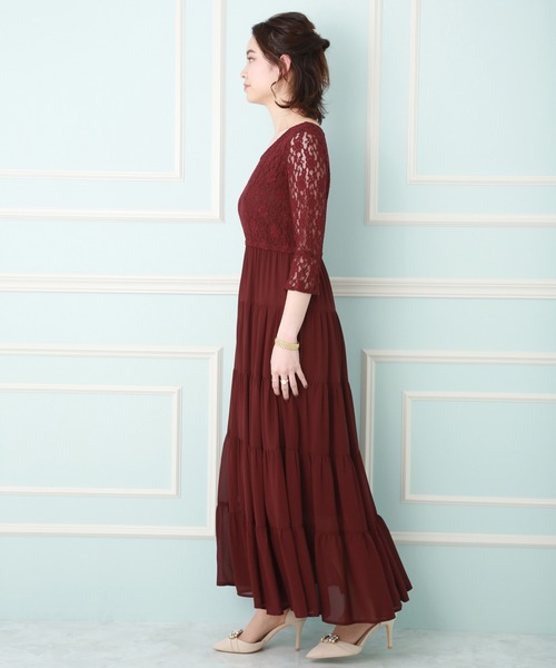 MARLENE JOBERT（マルレーヌ　ジョベル）の「ティアードレース切り替えドレスワンピース（ドレス・レディース・チャコールグレー/ブラック/ボルドー・LL/M/L）」の10枚目の写真