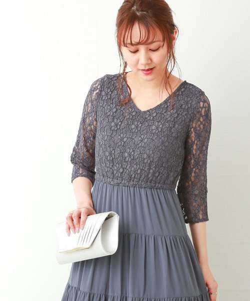 MARLENE JOBERT（マルレーヌ　ジョベル）の「ティアードレース切り替えドレスワンピース（ドレス・レディース・チャコールグレー/ブラック/ボルドー・LL/M/L）」の16枚目の写真