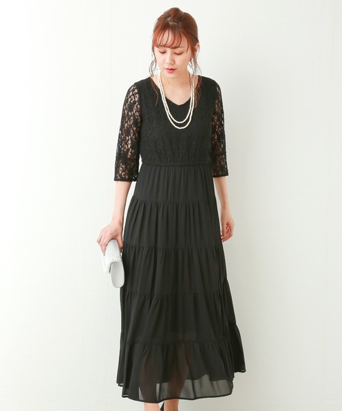 MARLENE JOBERT（マルレーヌ　ジョベル）の「ティアードレース切り替えドレスワンピース（ドレス・レディース・チャコールグレー/ブラック/ボルドー・LL/M/L）」の15枚目の写真