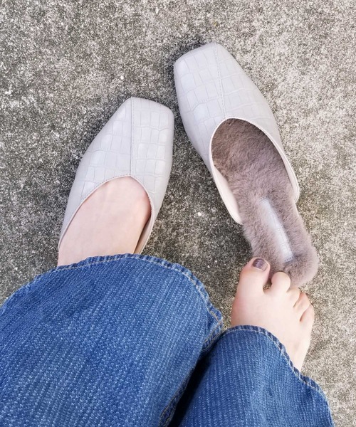 KOBE LETTUCE（コウベレタス）の「[スムース/クロコダイル型押し]スクエアトゥファーミュール（その他シューズ・レディース・ベージュ系その他/ブラック/ブラウン系その他2/ブラウン系その他/グレー系その他/ホワイト系その他・S/LL/M/L）」の4枚目の写真