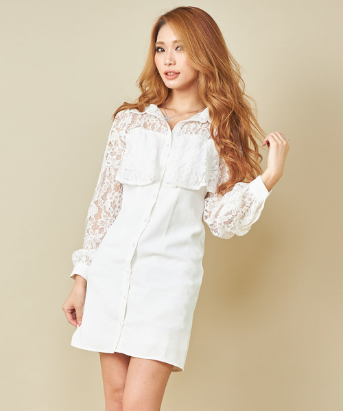 Delyle Noir デイライルノアール の シアーレースフリルシャツワンピース シャツワンピース Wear