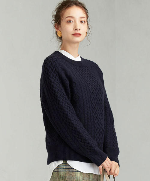 green label relaxing（グリーンレーベルリラクシング）の「[ ハミルトン ] HAMILTON SC アラン クルーネック ニット（ニット/セーター・レディース・ライトグレー/ライム/オフホワイト/ライラック/ネイビー・FREE）」の4枚目の写真