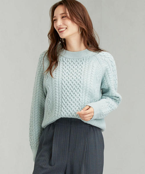 green label relaxing（グリーンレーベルリラクシング）の「[ ハミルトン ] HAMILTON SC アラン クルーネック ニット（ニット/セーター・レディース・ライトグレー/ライム/オフホワイト/ライラック/ネイビー・FREE）」の3枚目の写真