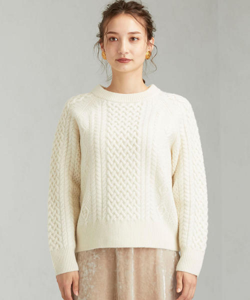 green label relaxing（グリーンレーベルリラクシング）の「[ ハミルトン ] HAMILTON SC アラン クルーネック ニット（ニット/セーター・レディース・ライトグレー/ライム/オフホワイト/ライラック/ネイビー・FREE）」の11枚目の写真