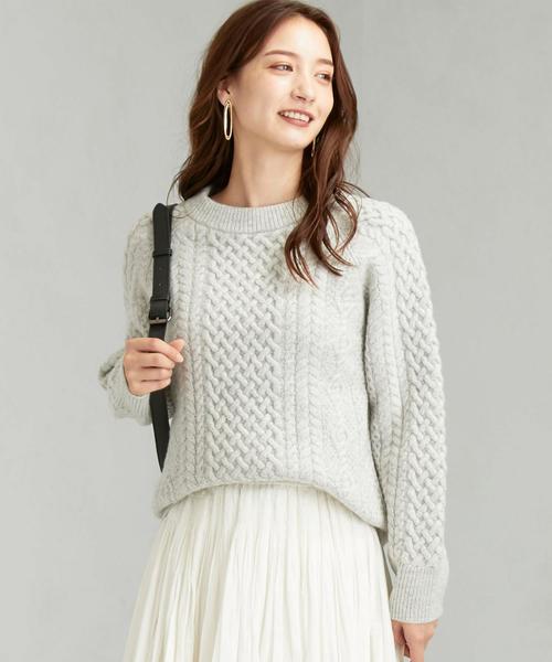 green label relaxing（グリーンレーベルリラクシング）の「[ ハミルトン ] HAMILTON SC アラン クルーネック ニット（ニット/セーター・レディース・ライトグレー/ライム/オフホワイト/ライラック/ネイビー・FREE）」の13枚目の写真