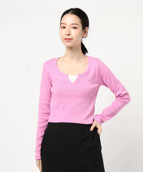 FIG&VIPER(フィグアンドバイパー)の「リブスリットショートロンT(Tシャツ/カットソー・レディース・ホワイト/ブラック/ベージュ/ピンク・FREE)」の19枚目の写真