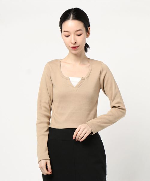 FIG&VIPER(フィグアンドバイパー)の「リブスリットショートロンT(Tシャツ/カットソー・レディース・ホワイト/ブラック/ベージュ/ピンク・FREE)」の17枚目の写真