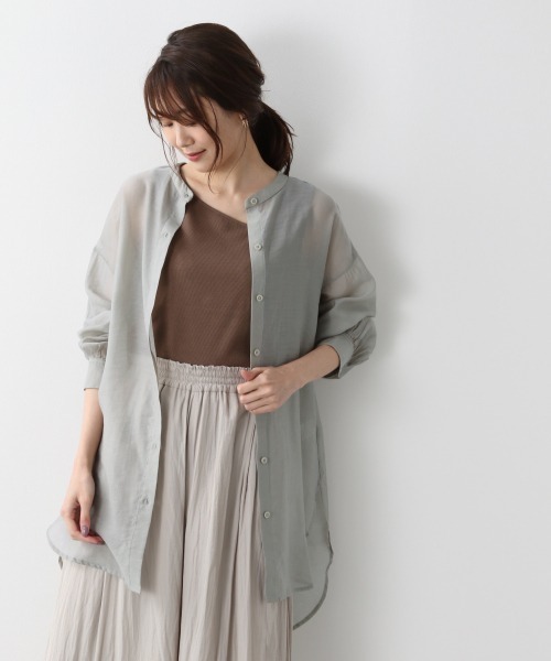 GLOBAL WORK（グローバルワーク）の「シアーバンドカラーシャツ/871152（シャツ/ブラウス・レディース・ライトグレー/ブラウン/オフホワイト/ライトピンク/グリーン系その他6/パープル系その他7/アイボリー/ダークブラウン/グリーン系その他・FREE）」の6枚目の写真