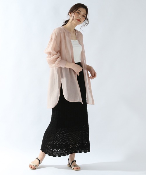 GLOBAL WORK（グローバルワーク）の「シアーバンドカラーシャツ/871152（シャツ/ブラウス・レディース・ライトグレー/ブラウン/オフホワイト/ライトピンク/グリーン系その他6/パープル系その他7/アイボリー/ダークブラウン/グリーン系その他・FREE）」の11枚目の写真