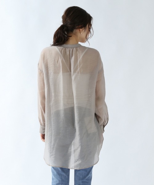 GLOBAL WORK（グローバルワーク）の「シアーバンドカラーシャツ/871152（シャツ/ブラウス・レディース・ライトグレー/ブラウン/オフホワイト/ライトピンク/グリーン系その他6/パープル系その他7/アイボリー/ダークブラウン/グリーン系その他・FREE）」の13枚目の写真