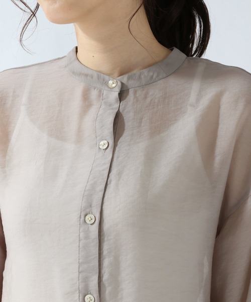 GLOBAL WORK（グローバルワーク）の「シアーバンドカラーシャツ/871152（シャツ/ブラウス・レディース・ライトグレー/ブラウン/オフホワイト/ライトピンク/グリーン系その他6/パープル系その他7/アイボリー/ダークブラウン/グリーン系その他・FREE）」の14枚目の写真