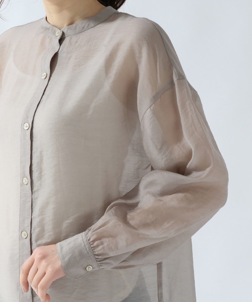 GLOBAL WORK（グローバルワーク）の「シアーバンドカラーシャツ/871152（シャツ/ブラウス・レディース・ライトグレー/ブラウン/オフホワイト/ライトピンク/グリーン系その他6/パープル系その他7/アイボリー/ダークブラウン/グリーン系その他・FREE）」の15枚目の写真