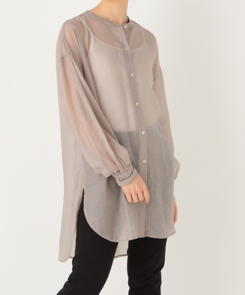 GLOBAL WORK（グローバルワーク）の「シアーバンドカラーシャツ/871152（シャツ/ブラウス・レディース・ライトグレー/ブラウン/オフホワイト/ライトピンク/グリーン系その他6/パープル系その他7/アイボリー/ダークブラウン/グリーン系その他・FREE）」の20枚目の写真