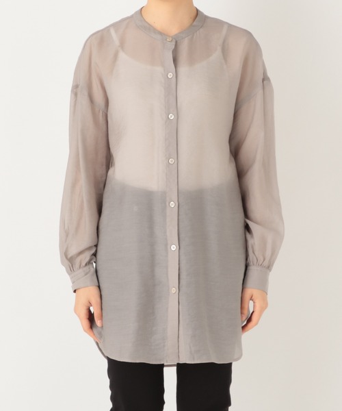 GLOBAL WORK（グローバルワーク）の「シアーバンドカラーシャツ/871152（シャツ/ブラウス・レディース・ライトグレー/ブラウン/オフホワイト/ライトピンク/グリーン系その他6/パープル系その他7/アイボリー/ダークブラウン/グリーン系その他・FREE）」の21枚目の写真