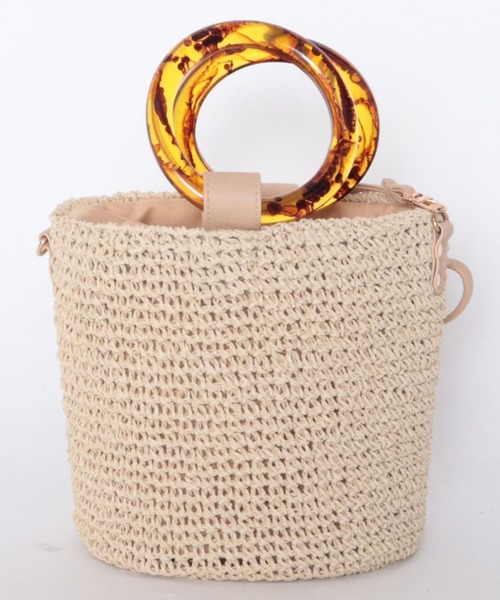 archives(アルシーヴ)の「べっ甲ハンドル雑材バケツショルダー(ショルダーバッグ・レディース・アイボリー/ブラウン・MEDIUM)」の2枚目の写真