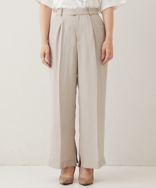 STUDIOUS（ステュディオス）の「【STUDIOUS】リネンライクサイドスリットパンツ（その他パンツ・レディース・ブラック/ベージュ/グリーン・1/2）」の9枚目の写真