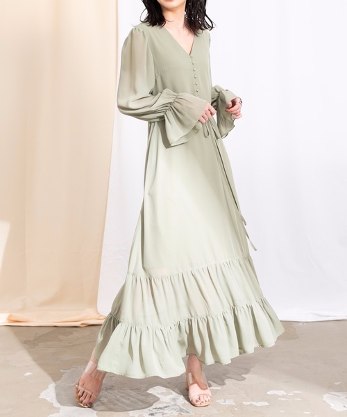 flowriri（フロウリリ）の「flowriri Vネックシフォンマーメイドワンピース（ワンピース/ドレス）」